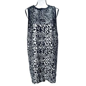 TOPSHOP BLACK AND SILVER SEQUINS SLEEVELESS SHIFT DRESS OPEN SIDES IKAT DESIGN